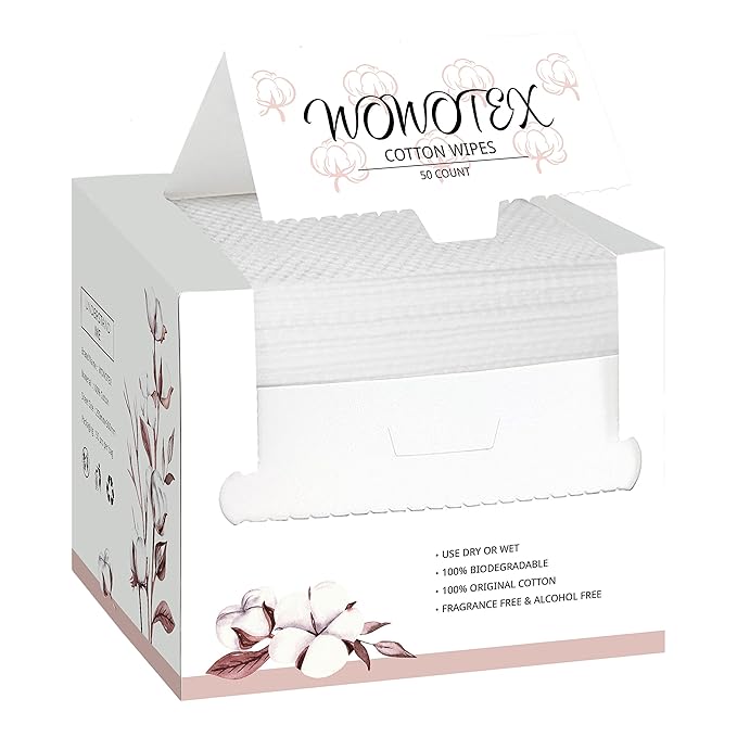100% Cotton Disposable Face Towel 50 Count 10x12 Inch | Biodegradable Thick
