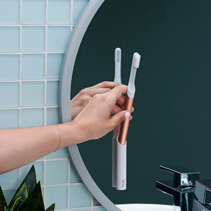 Quip Metal Sonic Electric Toothbrush for Adults - Time Travel & Soft Bristles with Travel Case & Replacement Brush Head - 3 Month Battery Life - Indigo