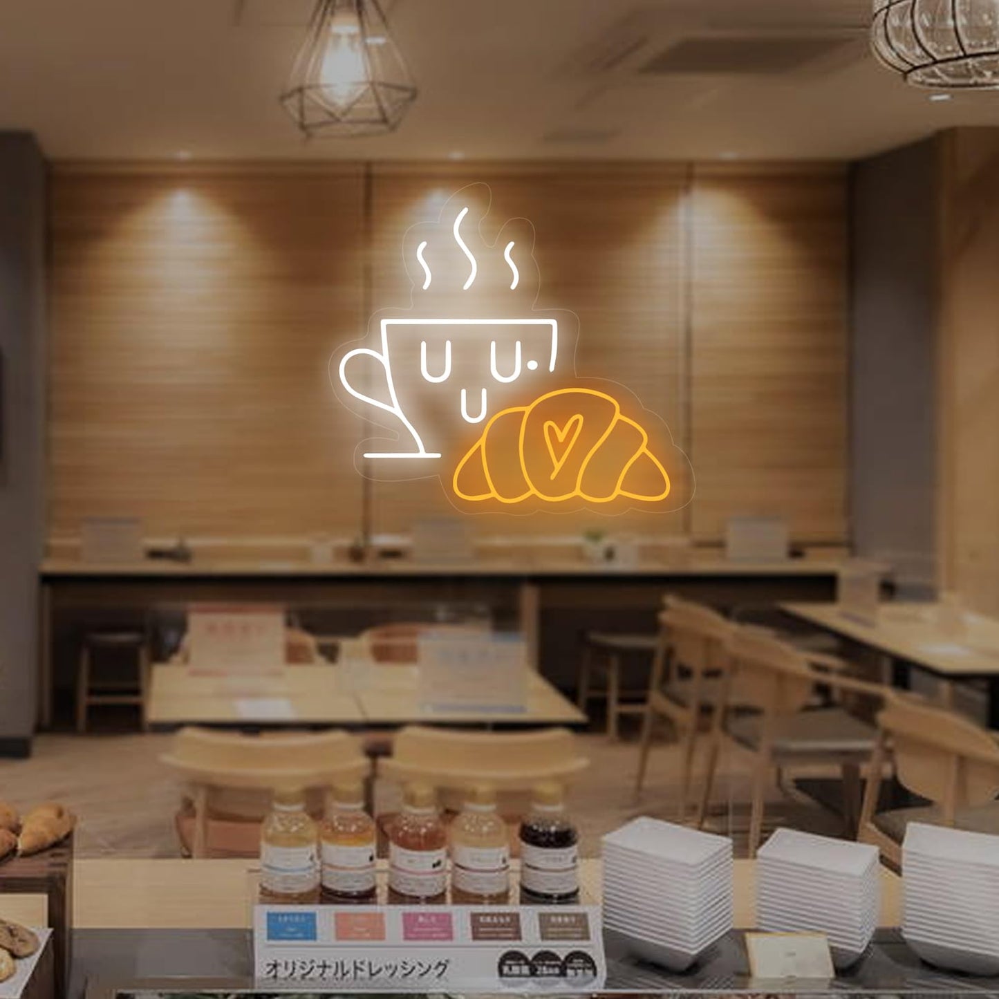 Coffee & Croissant LED Neon Sign,Bakery Shop Bakery Decoration Neon Light coffee Cup Home Bar Wall Decor Croissant Lover Gift For Family Party Bedroom Restaurant Bar Birthday