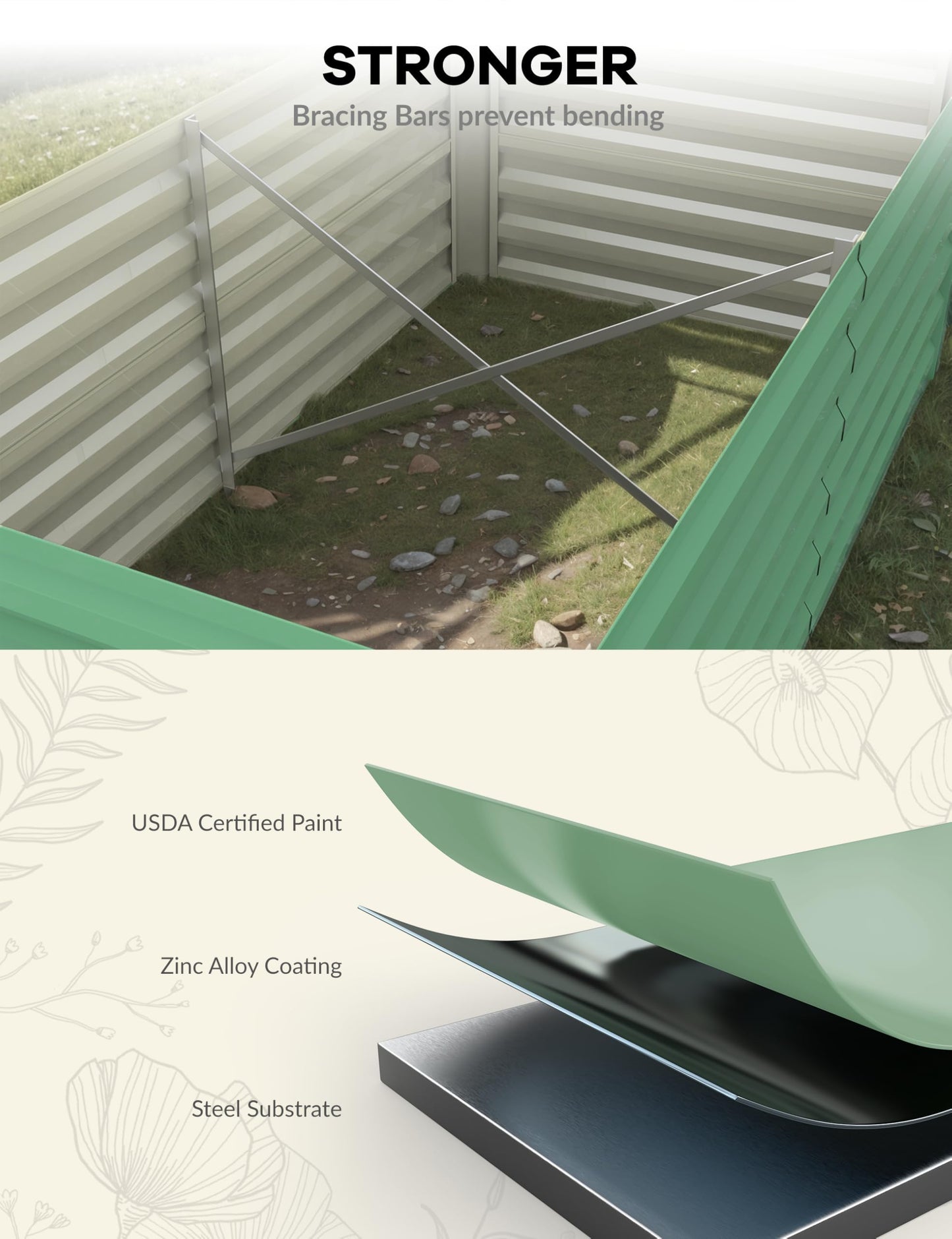 GarveeLife 6x3x2 ft Galvanized Raised Garden Bed, 24" Tall Metal Planter Box for Flowers Vegetables, Rust-Resistant Raised Garden Beds for Gardening, Easy Assembly Outdoor Garden Box & Planters, Green