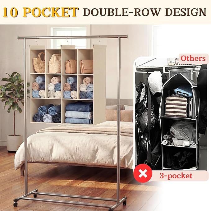 Ofiray-home 3 Tier Hanging Closet Organizer, 10 Compartments Sweater Organizer