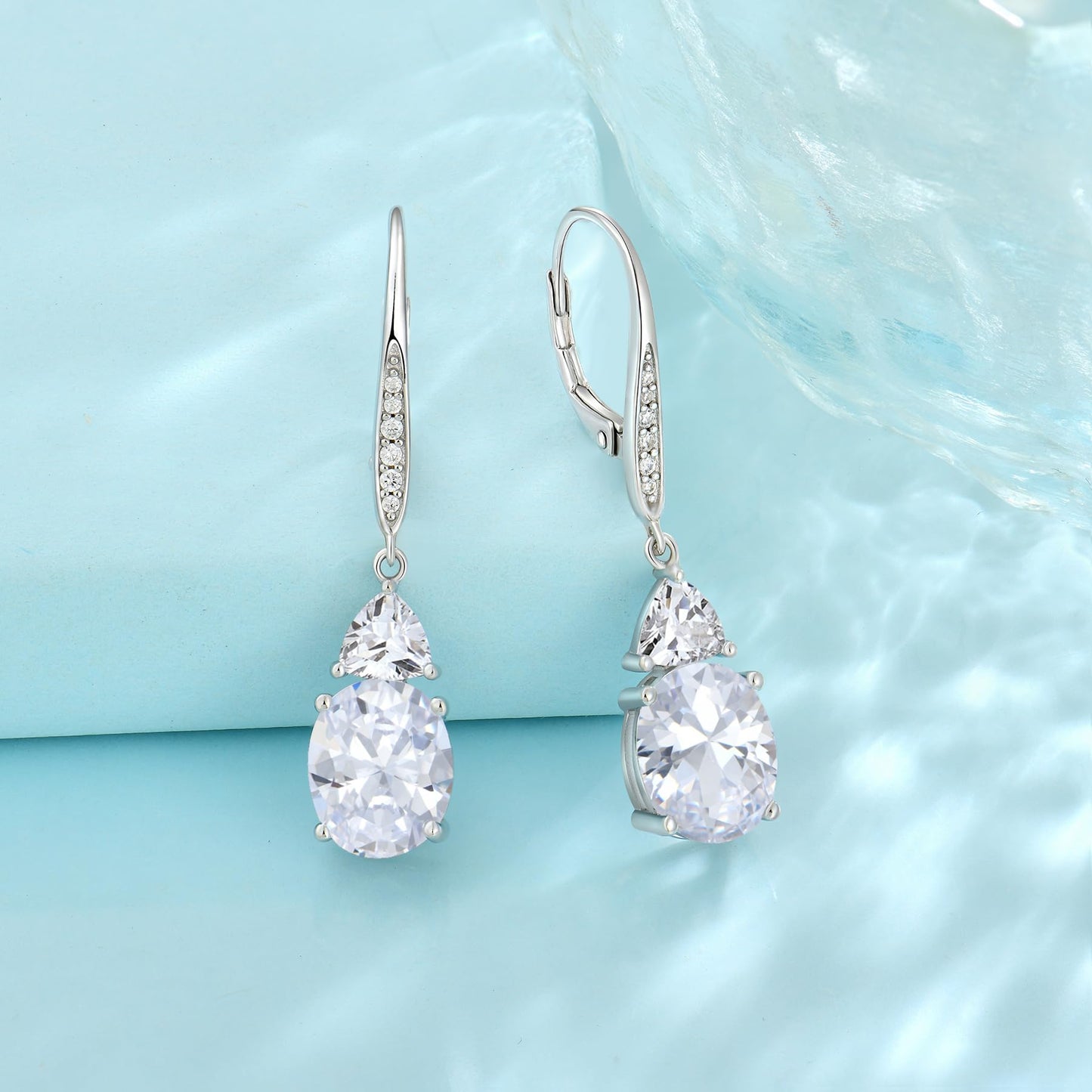 Rocayi Oval Dangle Drop for Women 925 Sterling Silver Leverback Simulated Diamond Earrings April Birthstone Jewelry for Her