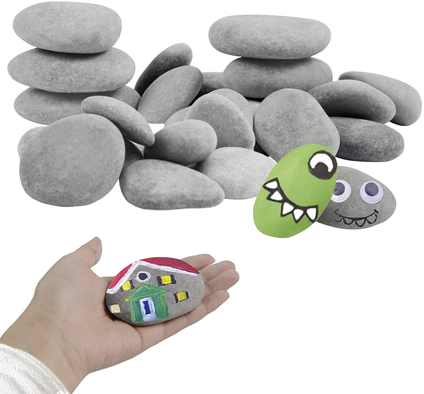 Simetufy 30 River Rocks for Painting 1.2-3.5 inch, Natural Stones, Smooth & Flat for Crafts, Kindness & Garden Art