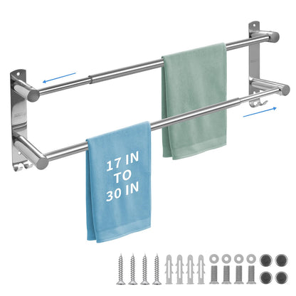 zmnklry Double Towel Bar, Stainless Steel Adjustable 16 to 28In Double Towel Racks for Bathroom, Double Bath Towel Bar,Applicable to Bathrooms and Kitchens