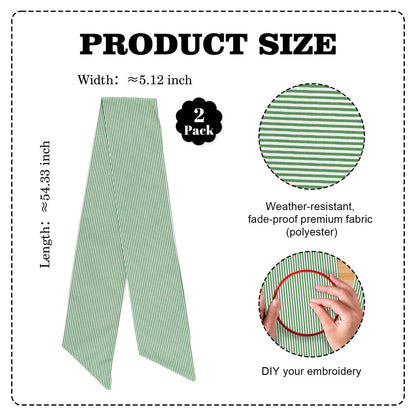Kutyndrix Green and White Striped Wreath Sash 2 Pack for Front Door, 5.12" x 54.33" Each Spring St Patricks Easter Door Ribbon Decorations Set