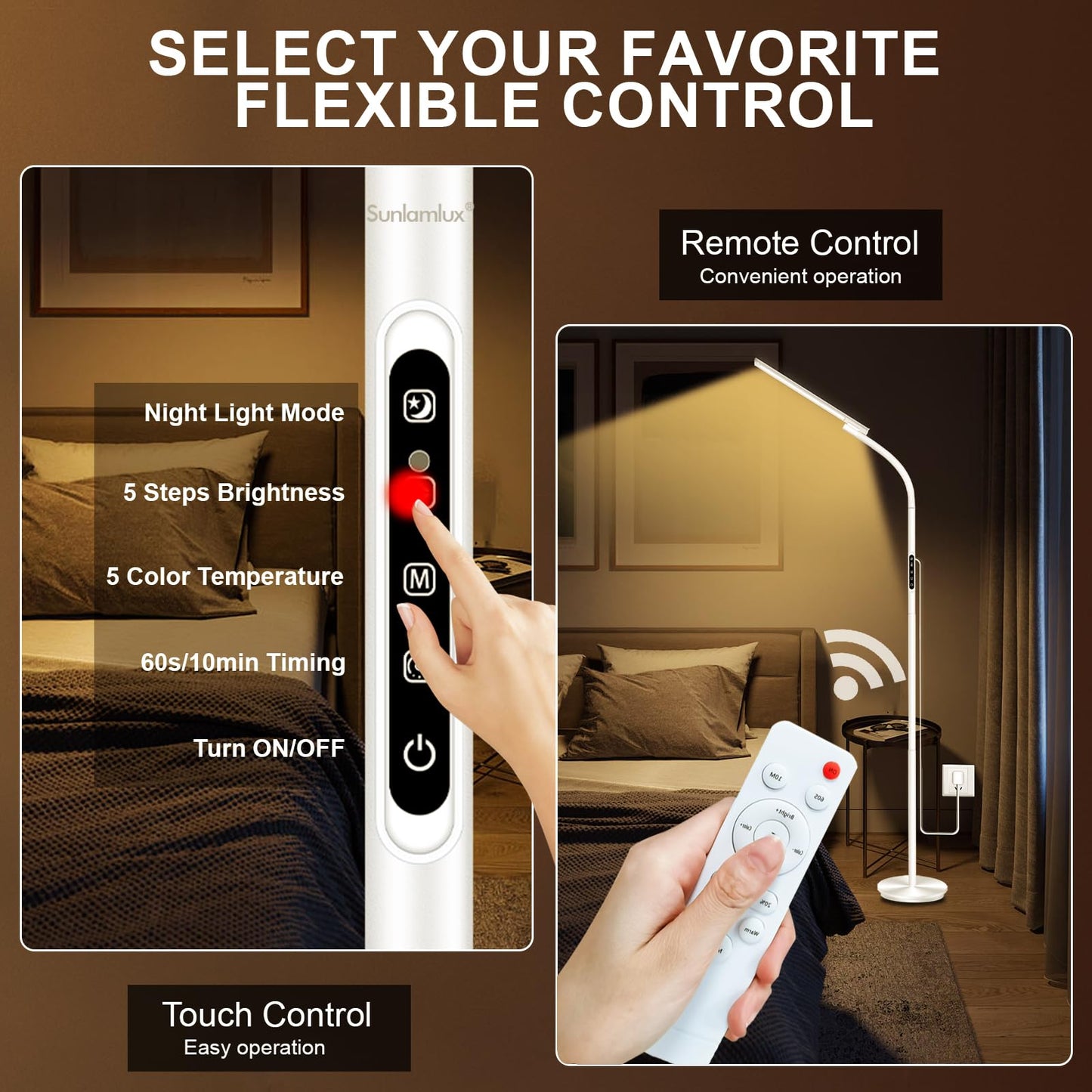Sozapooty Light Therapy Lamp,10000 Lux Happy Therapy Light, Floor Sun Therapy Lamp with Remote & Touch Control & Adjustable Gooseneck for Reading/Office/Home