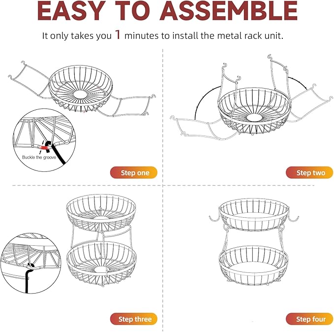 2 Tier Large Fruit Basket for Kitchen Counter
