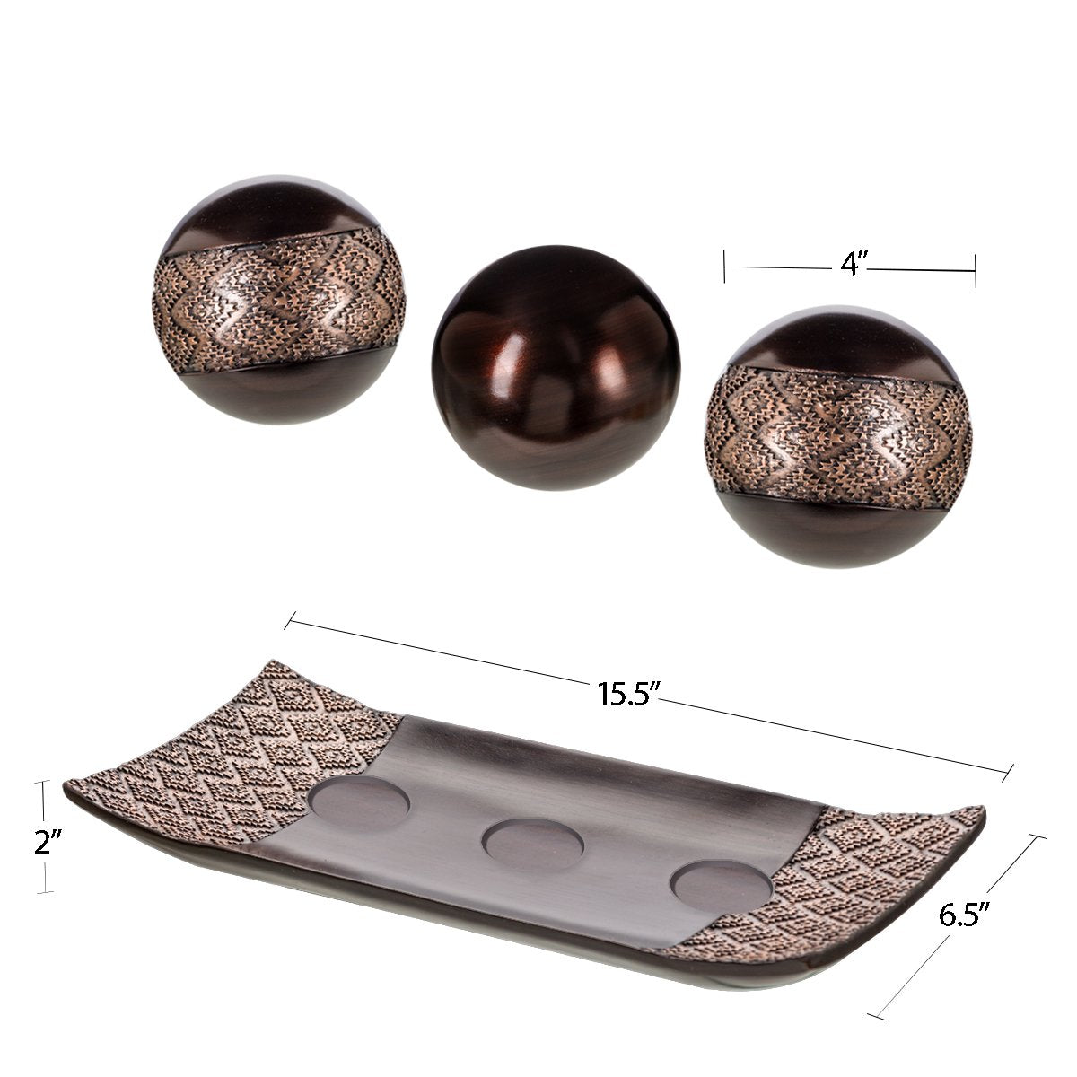 Creative Scents Dublin Brown Home Decor Tray with Orbs Set and Matching Candle Holder Set of 2 - Coffee Table Mantle Decor Centerpiece