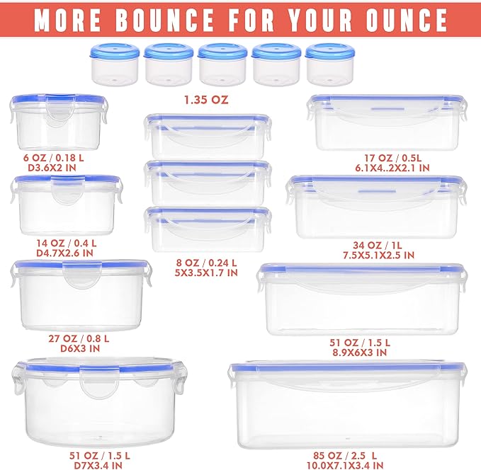 RockBerry 32 Pcs Large Plastic Food storage containers-85 oz to Sauces Box