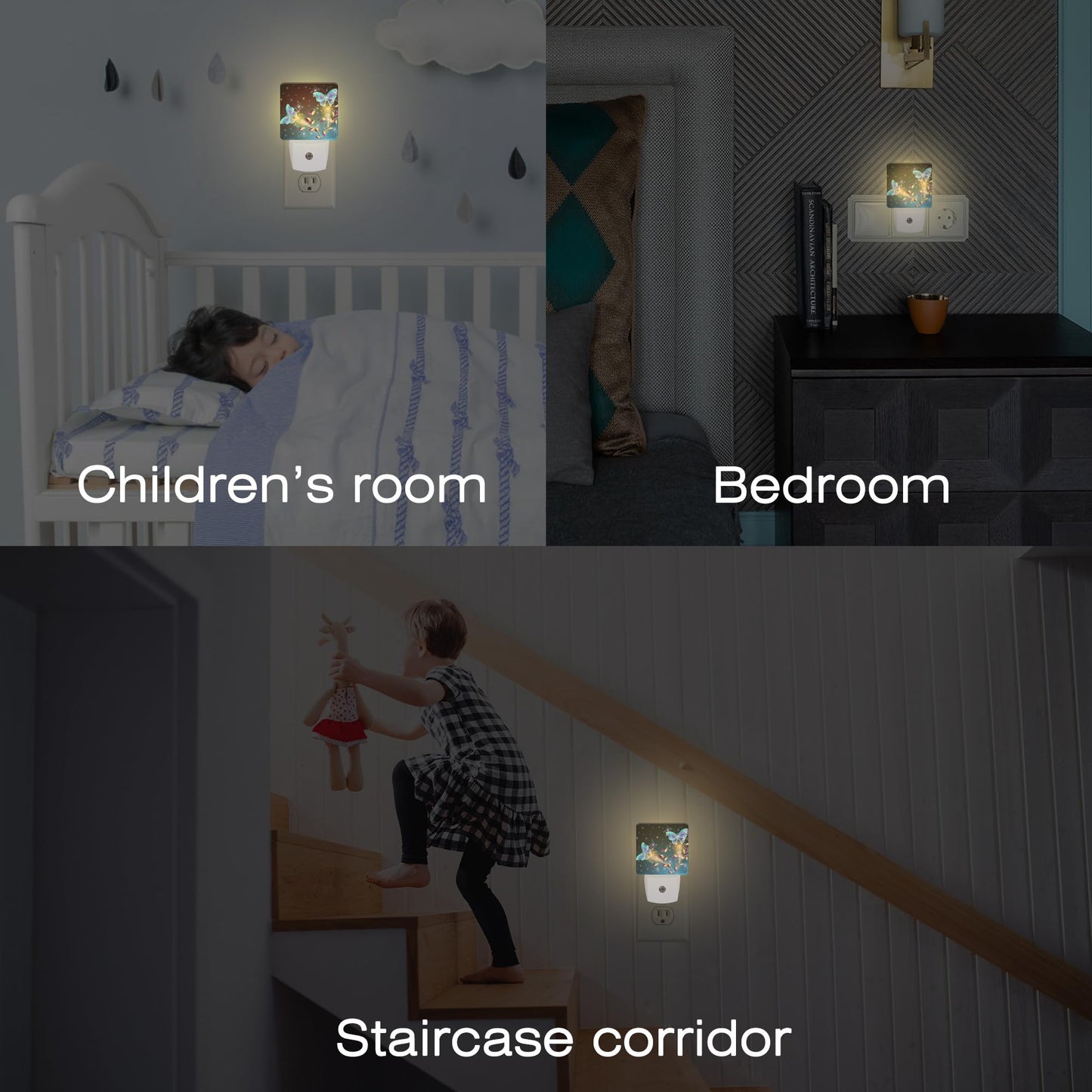 Magical Butterflies with Flowers Night Light Plug into Wall, Glitter Sparkle Butterfly Dusk to Dawn Night Light Plug in,0.5w Energy Saving Sleep Friendly NightLight for Kids Boys Girls Home Decor