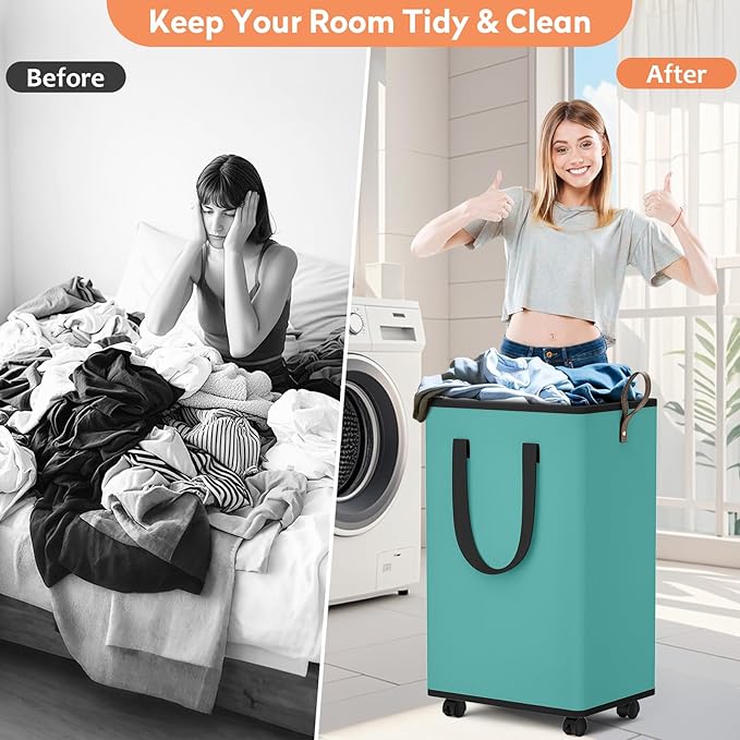 Laundry Basket with Wheels, Collapsible Laundry Baskets, Laundry Hamper with