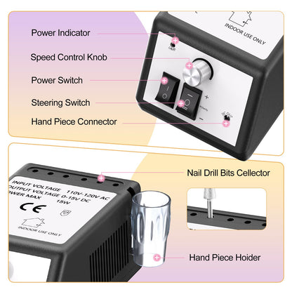 20000RPM Electric Nail Drill Professional Nail File Drill Acrylic Nails Kit for Manicure Gel Nail Polish Remover with 1 Pack of Sanding Bands(Pink)