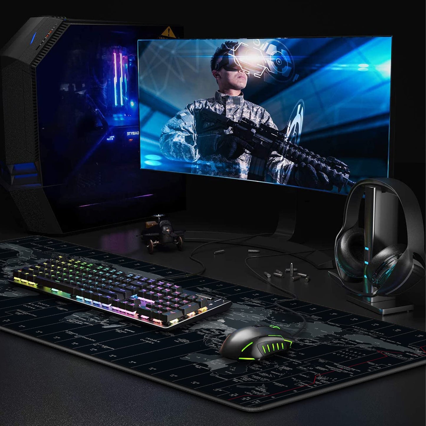 JIALONG Large Mouse Mat, Gaming Mouse Pad with Superior Micro-Weave Cloth, Comfortable Keyboard Pad, Desk Mat for Gamer Office Work Home, 900x400mm Black World Map