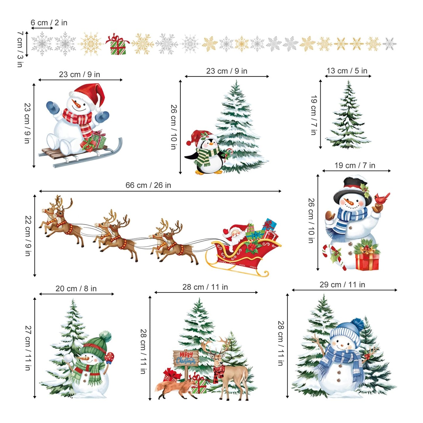decalmile Christmas Winter Snowman Reindeer Window Clings Reusable Santa Claus Elk Xmas Tree Window Decals Double Side Printed Window Stickers Glass Door Home Party Shop Showcase Decoration