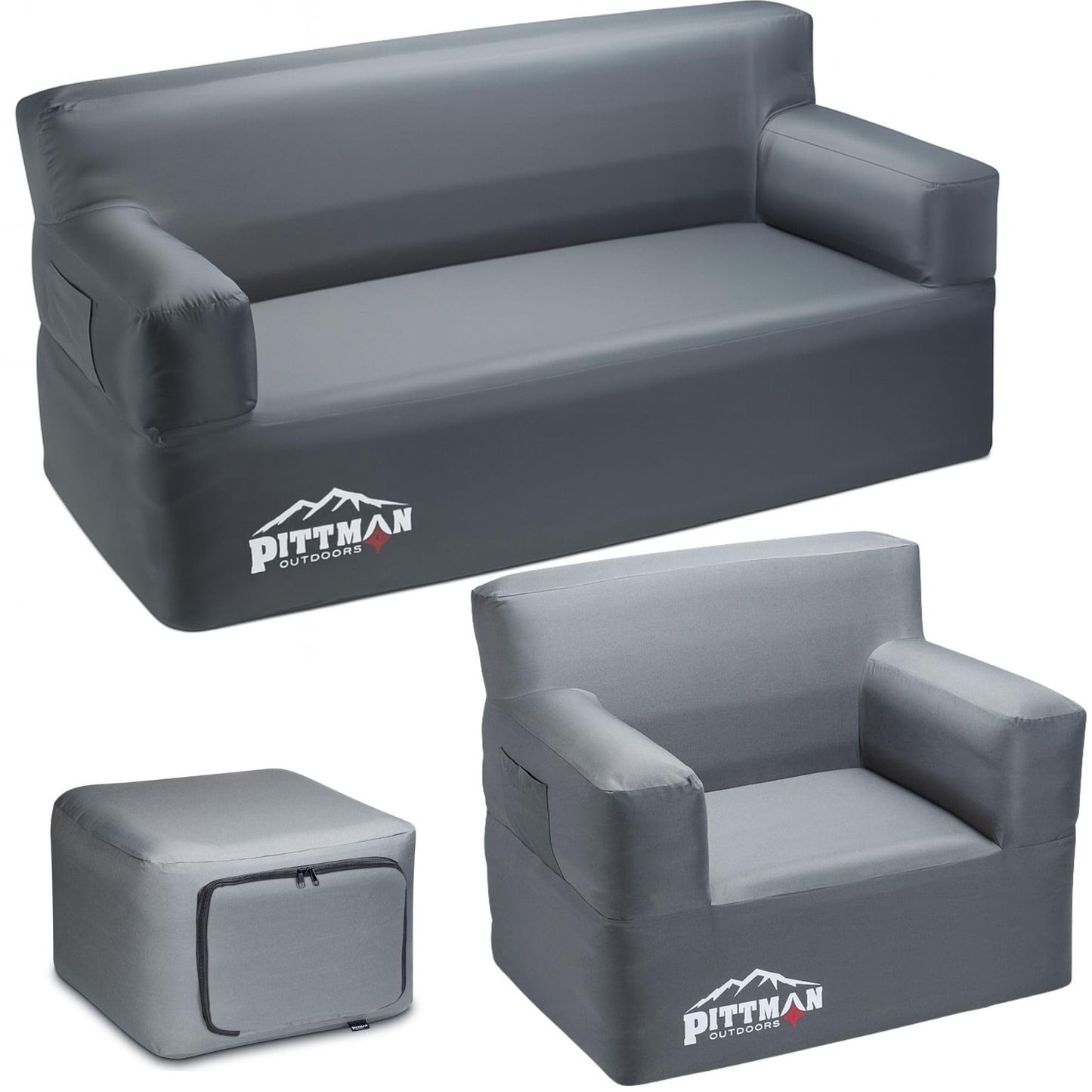 Pittman - Inflatable Furniture Set with Built in Pump for Outdoors & Indoors - Blow Up Couch Set has Heavy Duty Puncture Resistant Fabric for Inflatable Sectional Comfort & Durability if Camping