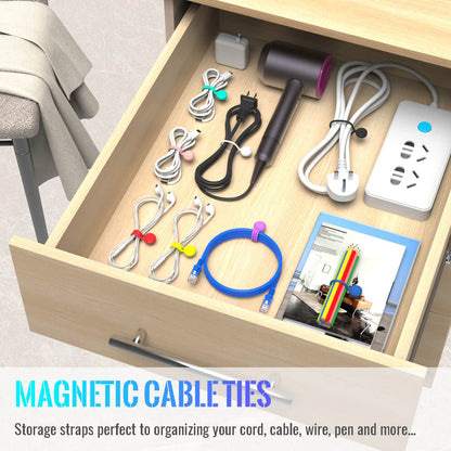 Magnetic Cable Ties 10 PCS Reusable Cable Organizers Earbuds Cords USB Cable Manager Keeper Wrap Ties Straps Bookmark Clips Whiteboard Noticeboard Fridge Magnets for Office, School, Home Organization