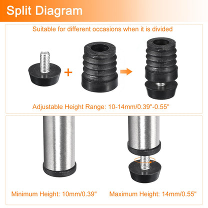 uxcell 12Pcs Inserts for Round Tubes with Leveling Feet, for 19mm/0.75" OD Round Tube, M6-1.0mm Thread Black Plastic Furniture Chair Blanking End Caps Insert Plugs