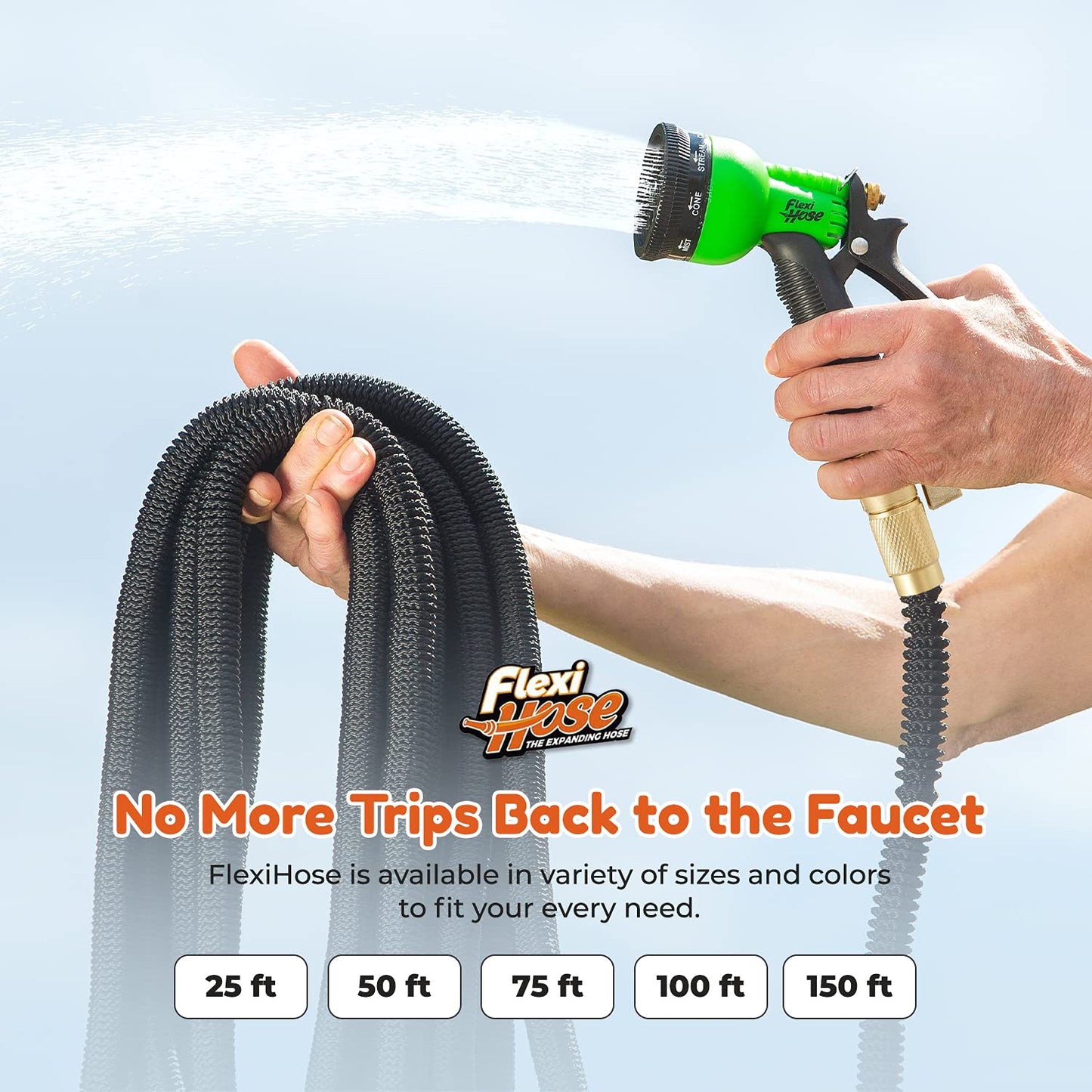 Flexi Hose Expandable Garden Hose - 75FT Heavy Duty Water Hose, Retractable Hose with 2cm Brass Fittings - Expandable Hose Design Includes Spray Nozzle (Green 23 Metres)
