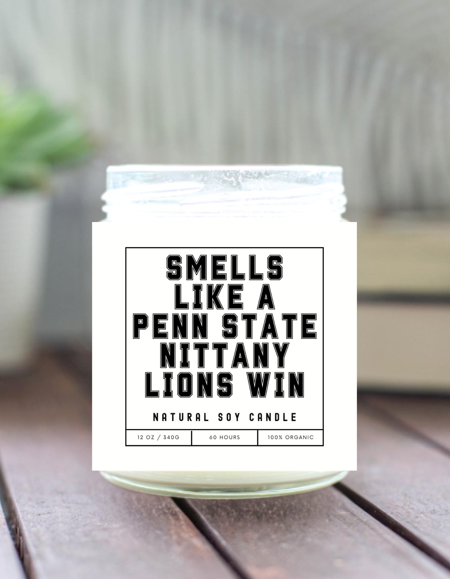 Smells Like A Penn State Nittany Lions Win - Scented Soy Wax Candle (8.0 oz) 50-60 Hour Burn Time, Cotton Wick, Frosted White Glass Jar (Vanilla)