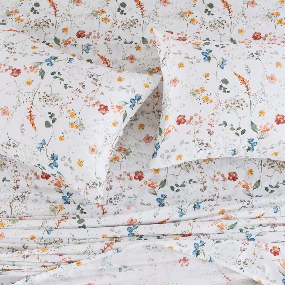 DAUAOTO King Size Printed Sheets Set, 100% Cotton Bedding Sets, Up to 14" Deep Mattress, Farmhouse Pattern Bedlinen Set, Botanical Garden