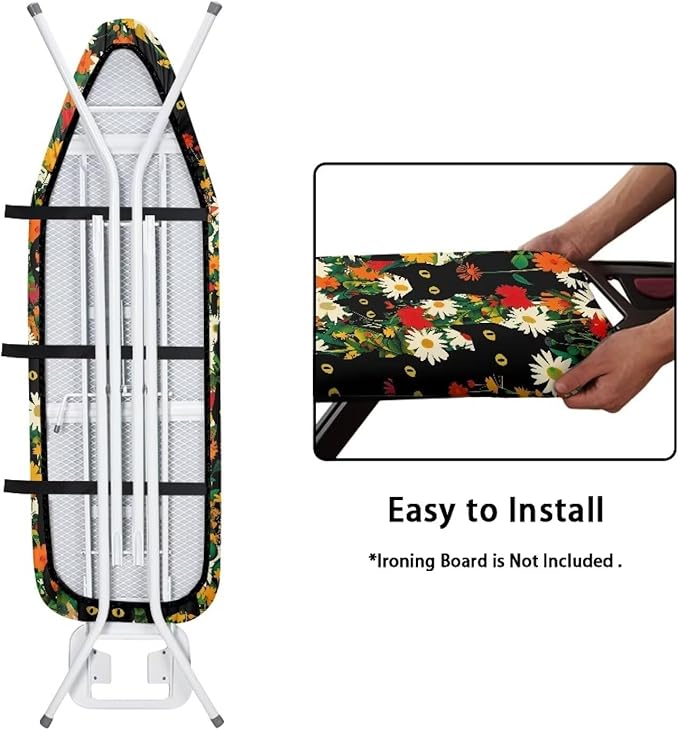 Black Cat Floral Ironing Board Covers Standard Washable Ironing Board Protector