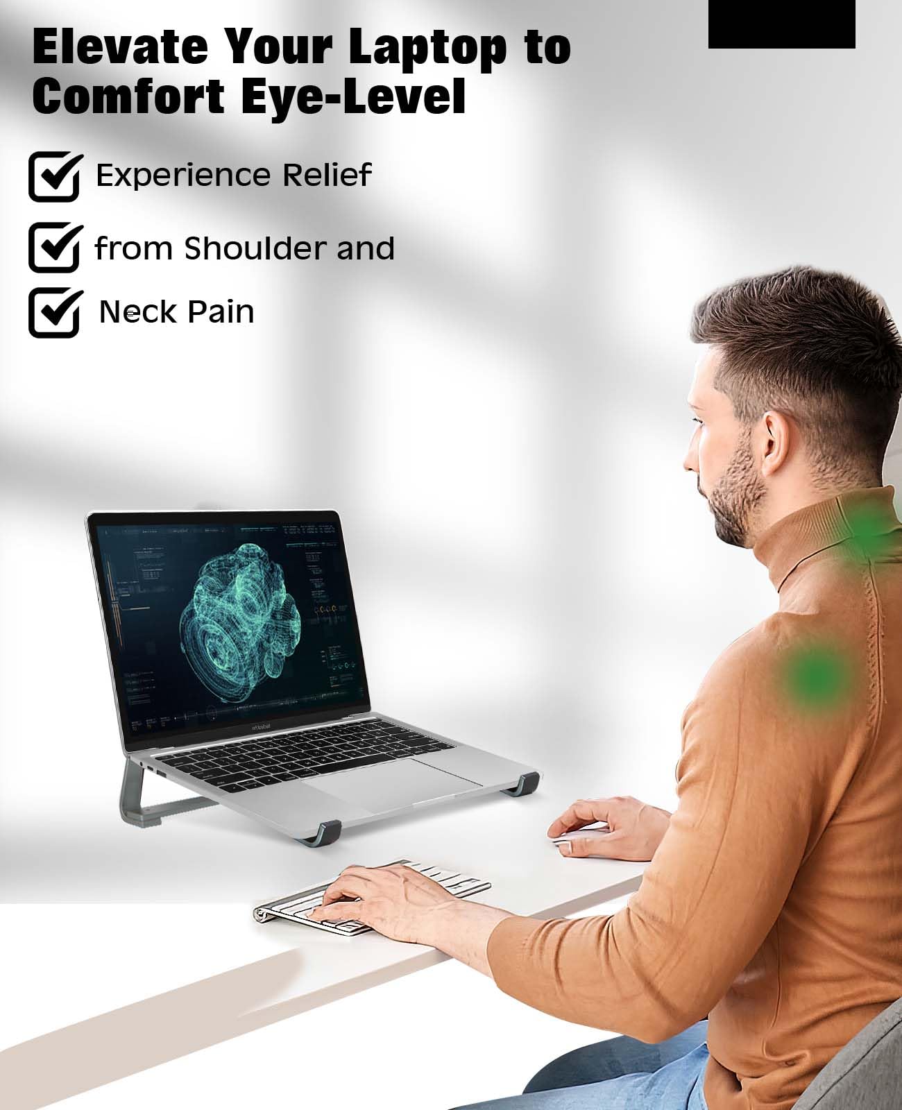 Thibault Aluminum Laptop Stand for Desk - Cooling Ergonomic Design - Fits MacBook Air Pro/DELL/HP/Lenovo/ThinkPad/Alienware - 14/15.6/16 -Easy Assembly- Ventilated Laptop Stand - Blue Grey