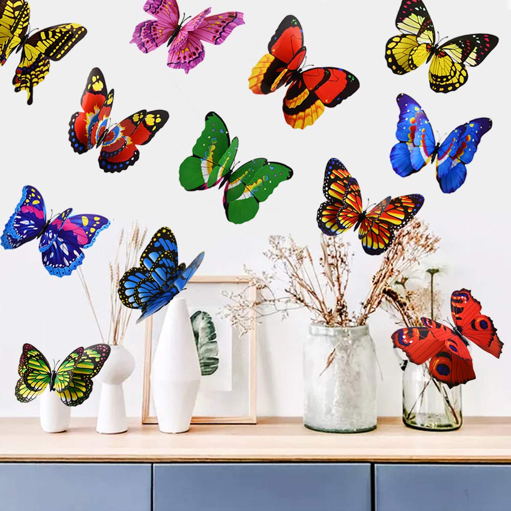 12PCS Giant Butterfly Wall Stickers Decor,3D Large Butterflies Wall Magnetism Decals Removable DIY Home Art Decorations for Birthday Party Christmas Wedding Kids Room Bedroom