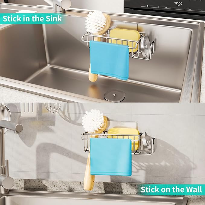 HapiRm 4 in 1 Sink Caddy Sponge Holder, SUS304 Stainless Steel Kitchen Brush