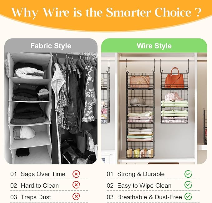 5 Tier Closet Hanging Organizer and Storage Separable Hanging Closet Shelves