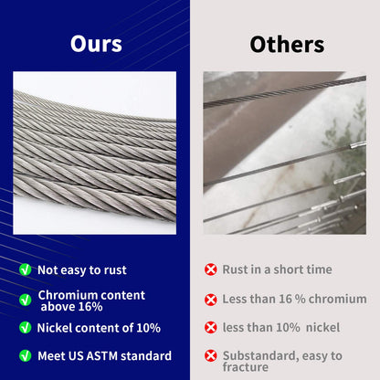 1200FT 1/8" T316 Stainless Steel Cable, 1/8 Inch Wire Rope Aircraft Cable for Deck Cable Railing Kit, 7 x 7 Strands Construction, DIY Balustrades, Come with a Cutter