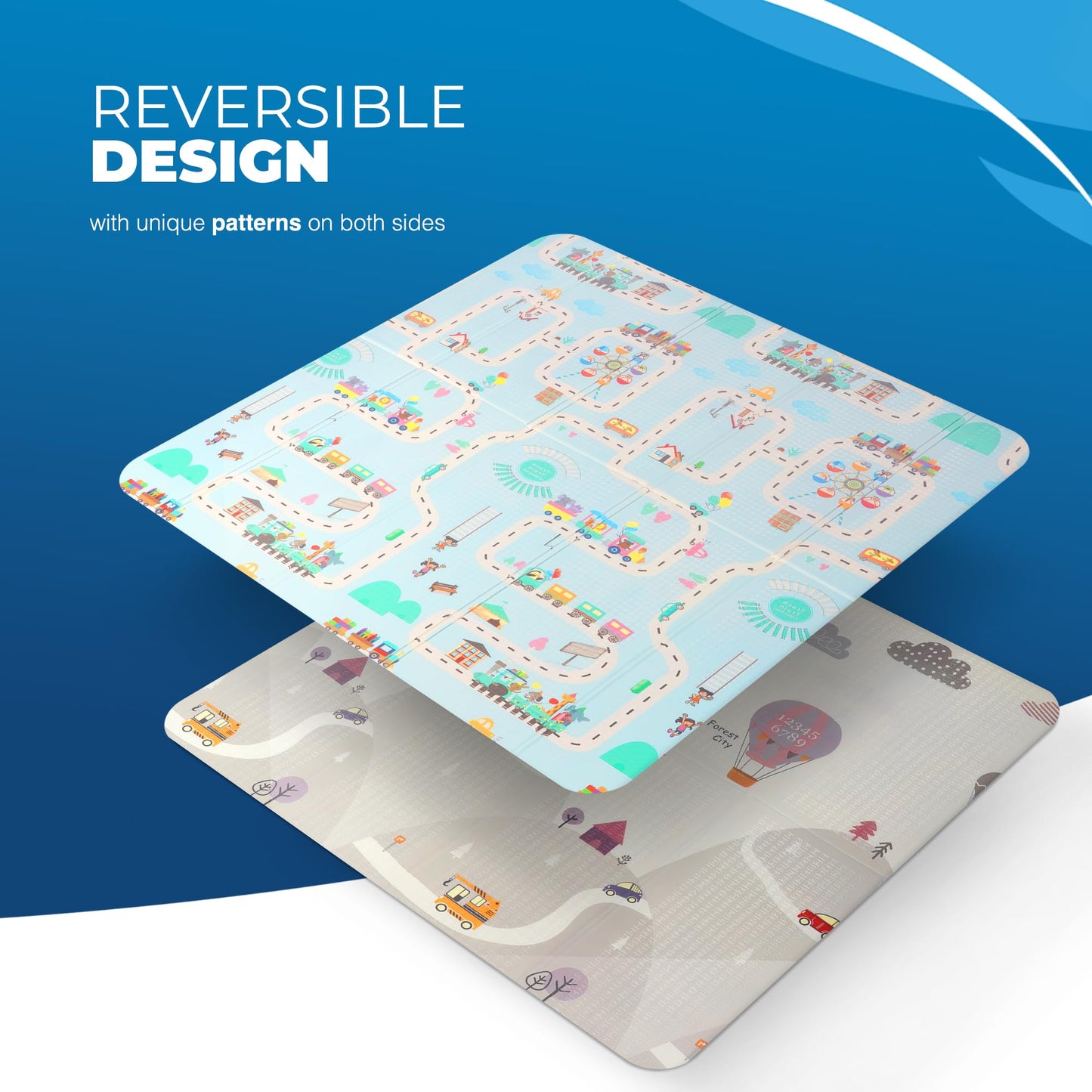 scoosh Foldable Activity Mat - Double-Sided, Reversible, Waterproof, Ideal for Playtime, Picnics, and Quality Family Bonding - Premium Quality Outdoor & Indoor Mat (150 x 200 cm, Mountains & Cars)