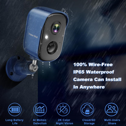 Security Cameras Wireless Outdoor, 2K Battery Powered AI Motion Detection Spotlight Siren Alarm WiFi Surveillance Indoor Home Camera, Color Night Vision, 2-Way Talk, Waterproof, Cloud/SD Storage