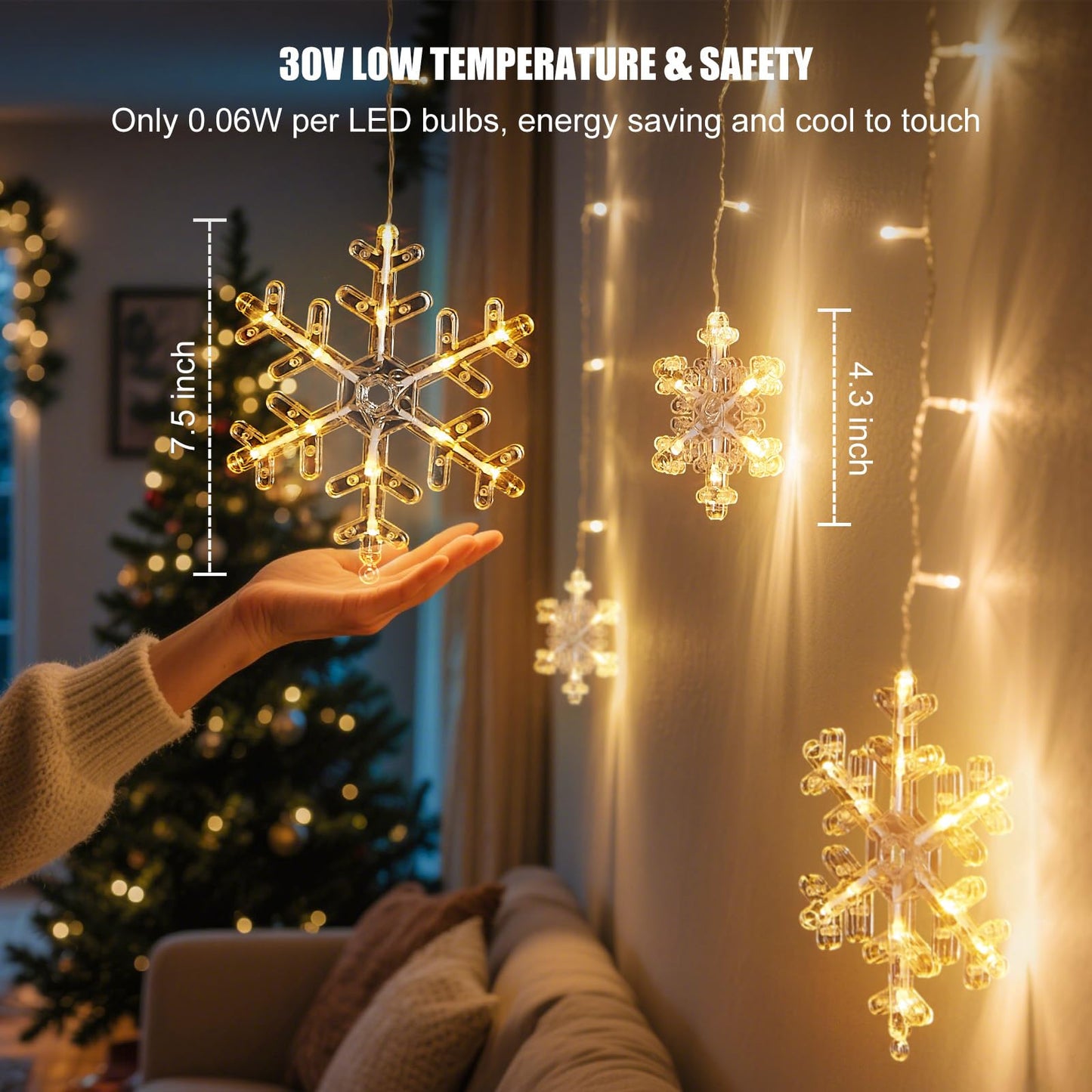 Minetom Christmas Snowflake Lights - 13ft 192LED Snowflake Icicle Lights with 16 Drops, 12 Modes and Timer, IP65 Waterproof Connectable Christmas Light for House Eave Indoor Outdoor (Warm White)