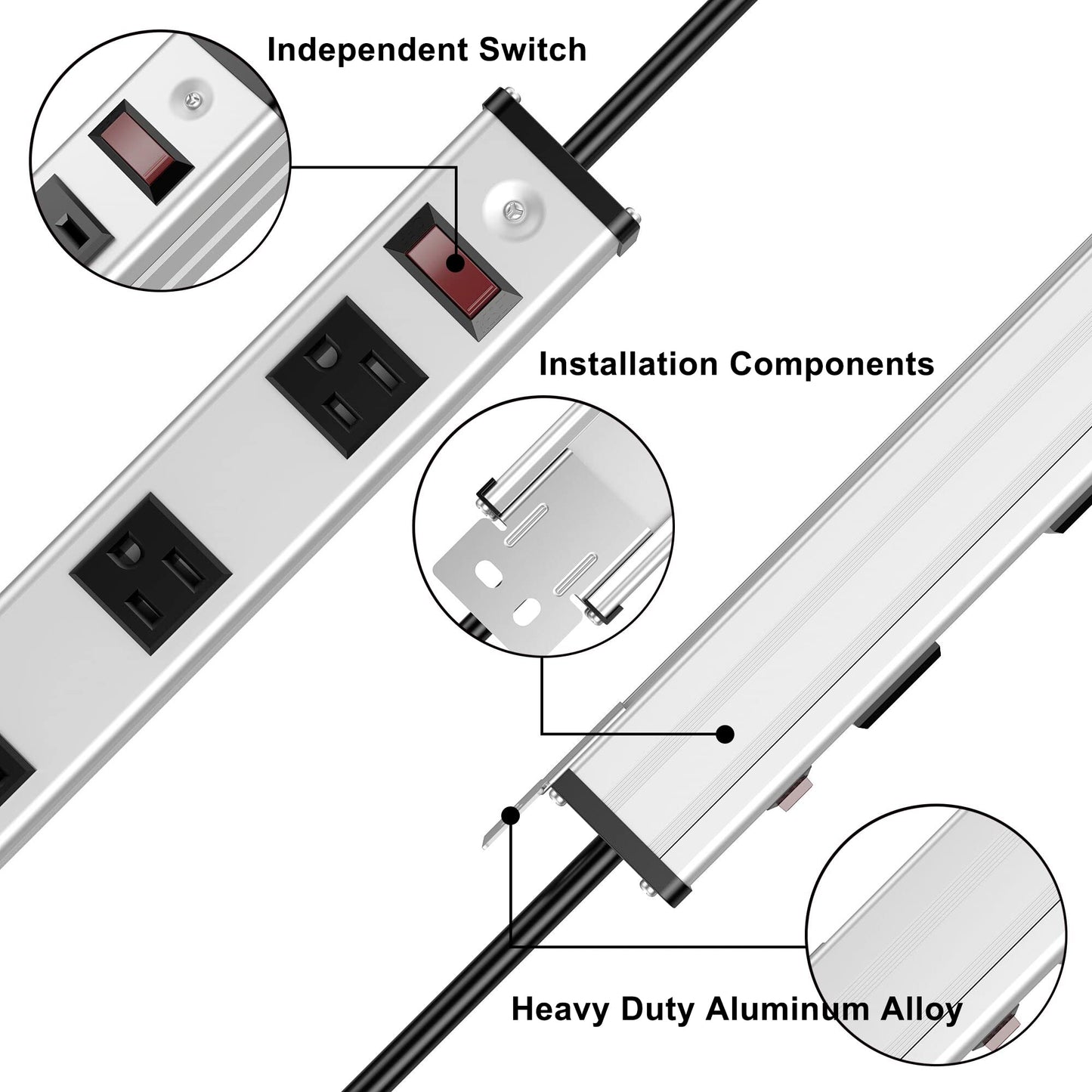 20 Outlet Heavy Duty Metal Socket Power Strip,15-Foot Long Extension Cord with Circuit Breaker. Mounting Brackets Included,Workshop/Industrial use,ETL Certified