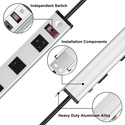 20 Outlet Heavy Duty Metal Socket Power Strip,15-Foot Long Extension Cord with Circuit Breaker. Mounting Brackets Included,Workshop/Industrial use,ETL Certified