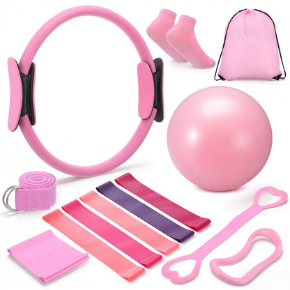 MSHHDK Workouts Pilates Equipment Set Pilates Kit for Home with Ring and Ball Resistance Bands Yoga Strap Socks Bag Guide Pilate Essentials Kit for Women Gym Home Starter Pilate Workout Kits