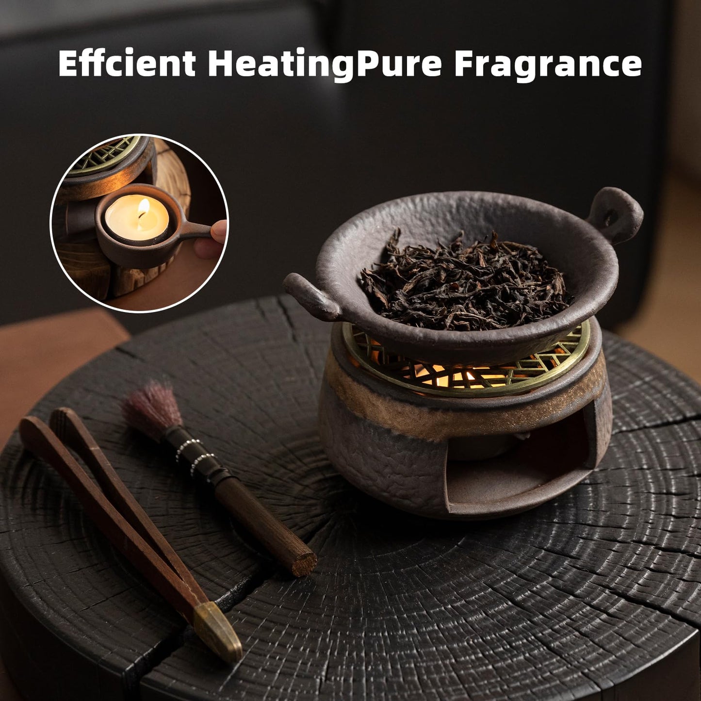 Cedar Aromatherapy Burner & Ceramic Oil Warmer for Home & Office (Heat-Resistant Double-Handled Baking Tray + Stone-Patterned Oven + Accessories)