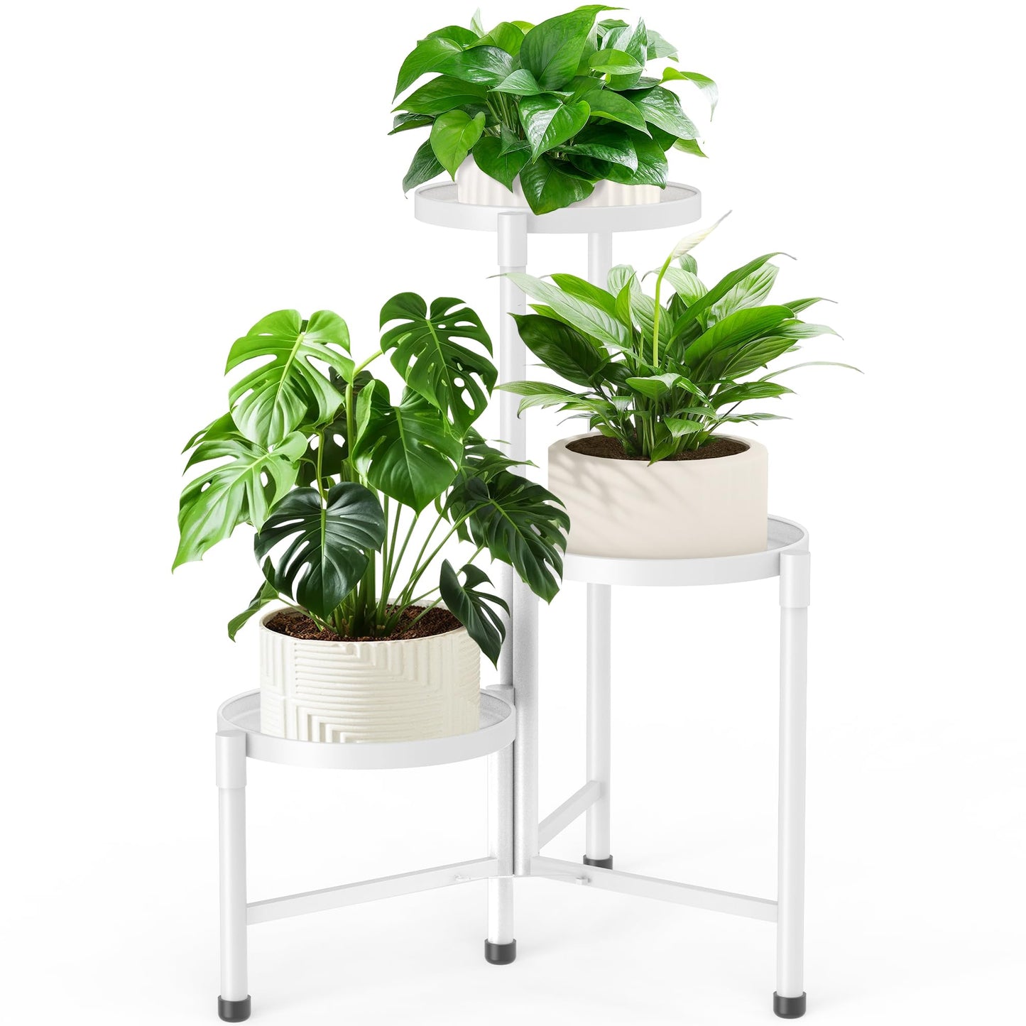 3 Tier Metal Plant Stand Indoor Outdoor, JOPBENG Corner Plant Shelf with 10 Inch Wide Tray,Flower Pot Display Holder Iron Rack Organizer Stand for Living Room Office Garden Patio Balcony Bedroom White