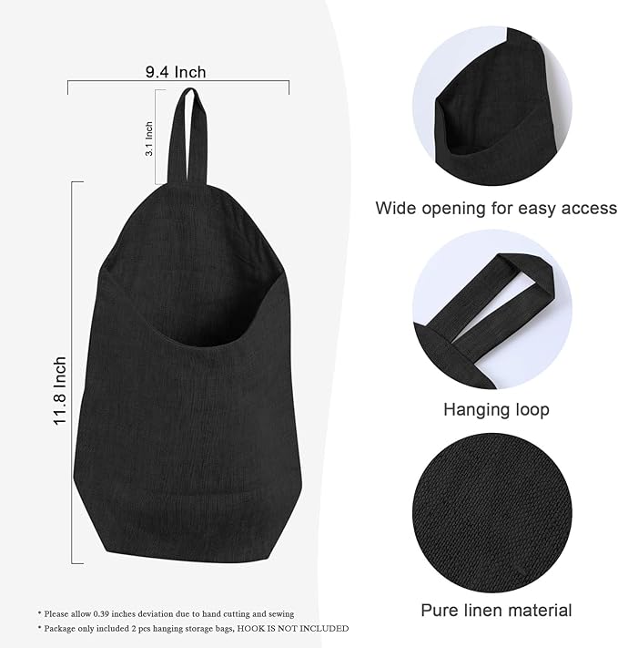 100% Linen Hanging Storage Bags Baskets 2 Pcs, Small Wall Storage Bag