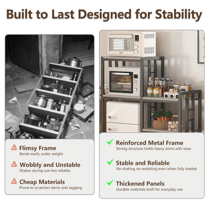 METYERRY6-Tier Adjustable Mini Fridge Cabinet With Power Outlet,Kitchen Bakers Rack With storage,Mini Fridge And Microwave Stand,Coffee Bar, Free Standing Shelf for Kitchen, Home Office,Balcony,Greige