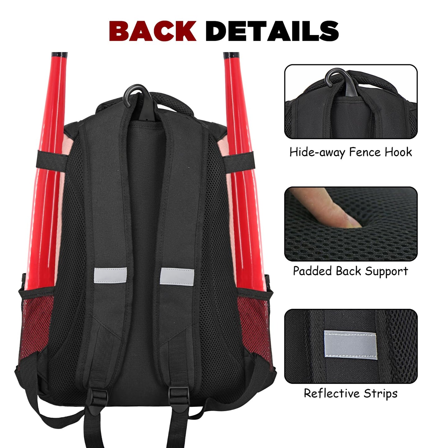 Goloni Baseball Bag,Backpack for Baseball, T-Ball & Softball Equipment & Gear,Softball Bag with Shoe Compartment,Fence Hook