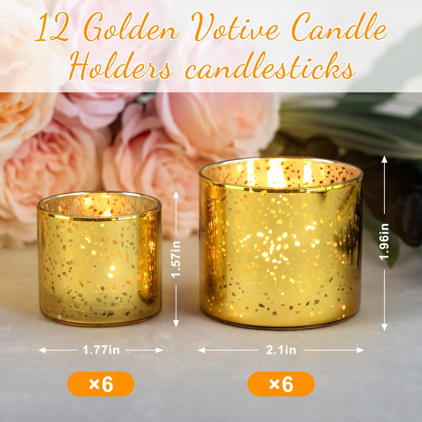 FrutPunch 12-Piece Gold Candle Holders, Speckled Mercury Gold Votive Candle Holders, Two Models, Suitable for Wedding Table Centerpieces, Party Decorations and Home Decor