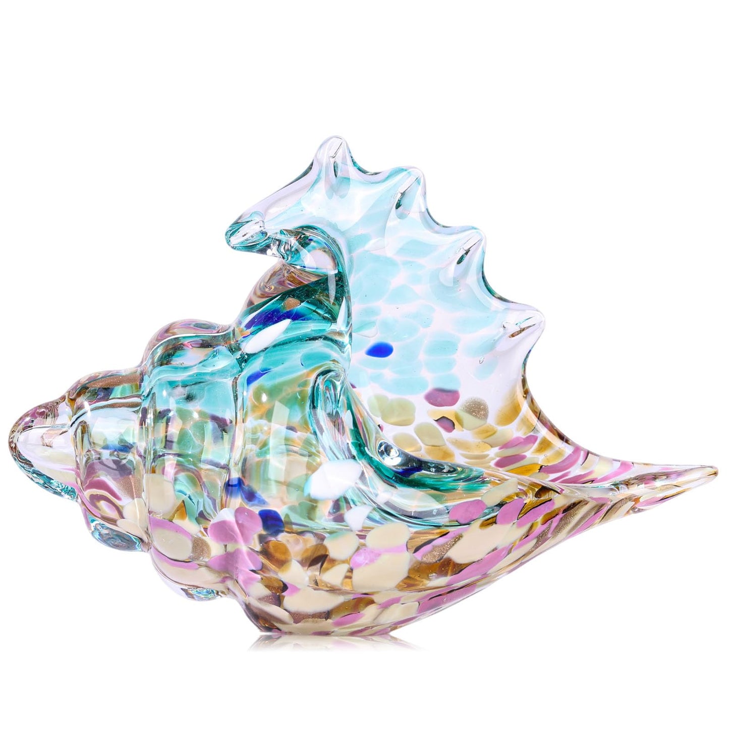 XMGZQ Hand Blown Glass Conch Statue,Sea Glass Art Figurine, Coastal Home Decor with Sea Shells, Living Room TV Stand Above Cabinet,Bookcase,Beach Decoration,Entryway Conch Horn Figurines (Purple)