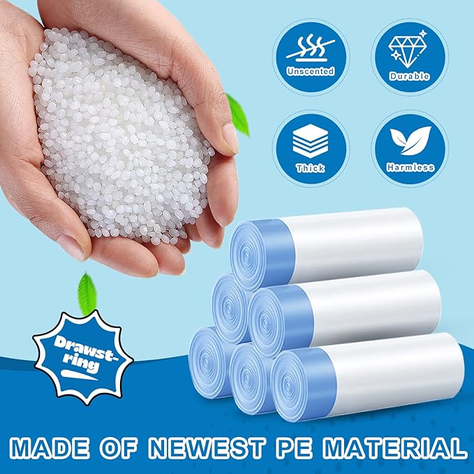 Small Trash Bags 4 Gallon with Drawstring, 1.1 Mil 15 Liter White Thick