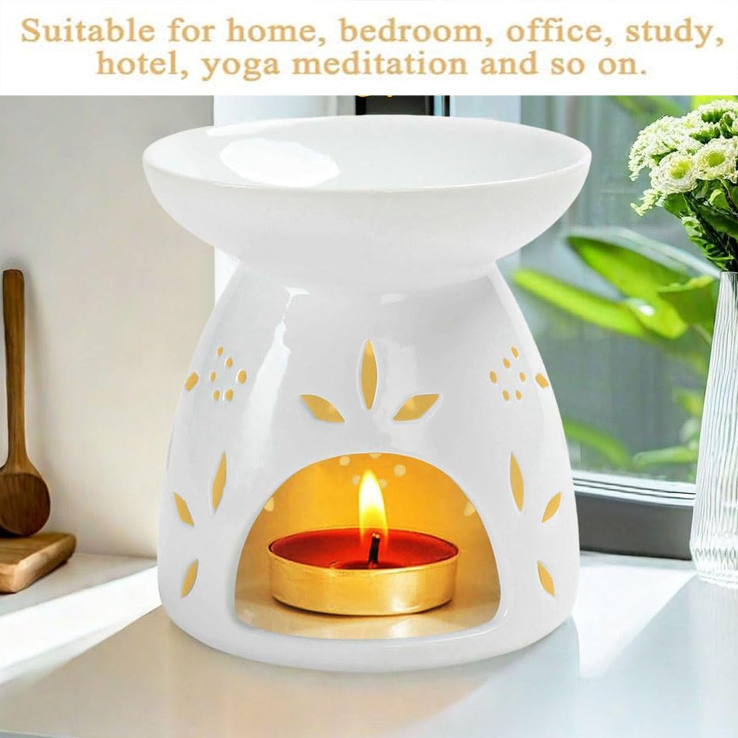 GENTI Ceramic Tea Light Holder, Essential Oil Burner, Wax Warmer, Wax Melt Burner, Tealight Holder for Home Décor