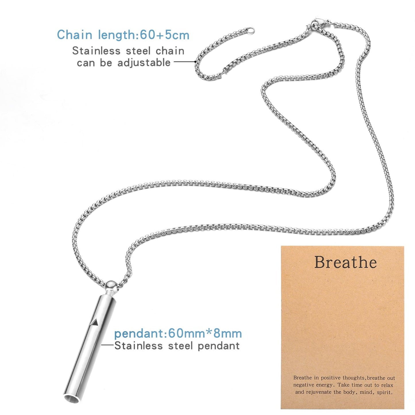 Generic Anxiety Breathe Easy Necklace Mindfulness Breathing Necklace Breathlace Stainless Steel Pendant for Natural Calm & Stress Relief (Silver T)