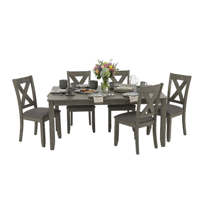 Signature Design by Ashley Caitbrook Rustic 7-Piece Dining Set – Rectangular Table with 6 X-Back Upholstered Chairs, Gray