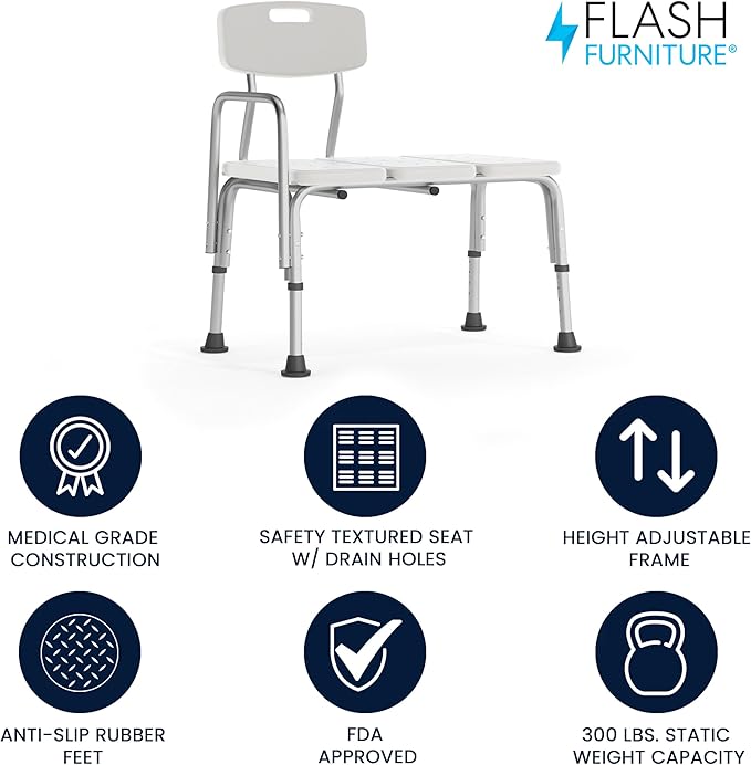 Flash Furniture HERCULES Series 300 Lb. Capacity Adjustable White Bath & Shower