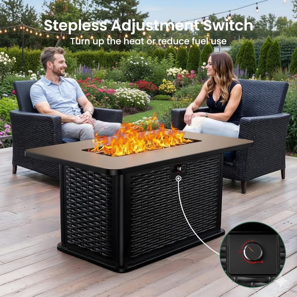 Ciays 43-Inch Rectangular Propane Fire Pit Table - 60,000 BTU, CSA-Certified 2-in-1 Design, 304 Stainless Steel H-Burner, Included Lava Rocks - Ideal for Gatherings & Parties