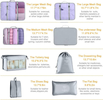 Packing Cubes for Suitcase - GEEDIAR 11 PCS Packing Cubes Travel Luggage Organizers Bag Waterproof Travel Essentials Bag Clothes Shoes Storage Bags（Grey）